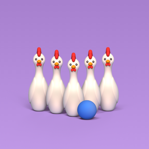 chicken bowling game cute sculpture animal toy art miniatures cartoon play strike pin 3D print model - Mito3D