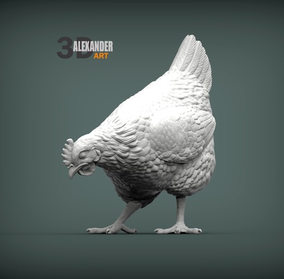 poulet aliments 3d impression modèle art oiseaux imprimante ferme village plumes ailes miniatures figurines nature animal sculpture imprimable sculptures 3d print model - Mito3D