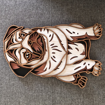 chien carlin en multicouche de bois fait d coupe laser art decoupe fichier num rique svg dxf animal diy 3d 3d print model - Mito3D