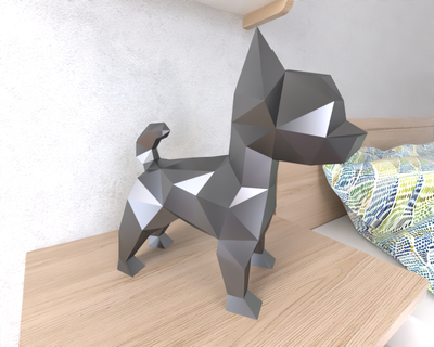 Chihuahua Hund Lowpoly Tier geometrisch Origami Kunst Skulptur Statue facettiert dekorativ Modell Mauer niedrig poly Fantasie 3d print model - Mito3D