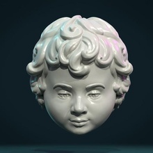 bambino testa arte viso riccioli pergamene barocco scultura 3d print model - Mito3D