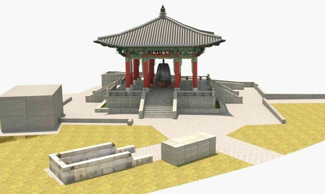 chims of asia culture center outdoors outside chimes furniture exterior seat street garden park nature bush stairs stone traditional 3d print model - Mito3D