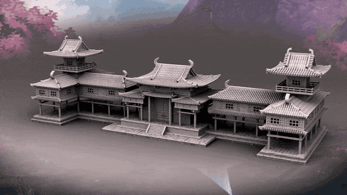 chinês arquitetura palácio 11 china casa trem modelo idades castelo medieval interior exterior 40 cerca cama cadeira peito rua luminária 3d print model - Mito3D