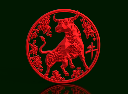 chinese calendar - year bull Art zodiac sign new horoscope astrology animal personality force determination earth element cautious loyal tradition of the symbol culture astrological symbolism twelve-year cycle predictions 3d print model - Mito3D