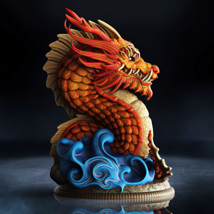 chinois dragon buste pre supported 3D print model - Mito3D