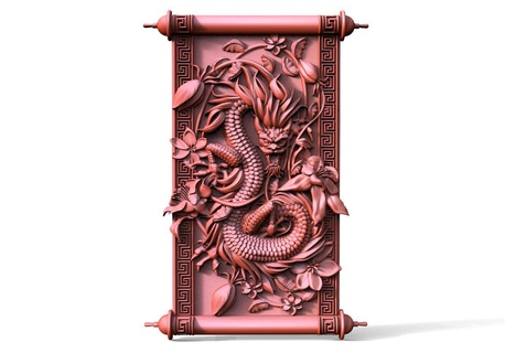 chinese dragon cnc art relief fantasy flowers 3d print model - Mito3D