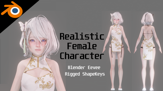 chinese dress - realistic female character blender eevee Art young girl woman blender3d model white cute body anime asian people 3d print model - Mito3D