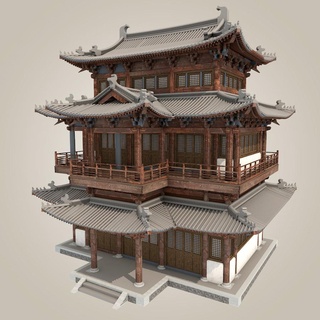 Chinesisch retro three story ming Qing uralt Gebäude 3d Modell Geschichte Haus Architektur Struktur architektonisch Ingenieurwesen 3d print model - Mito3D