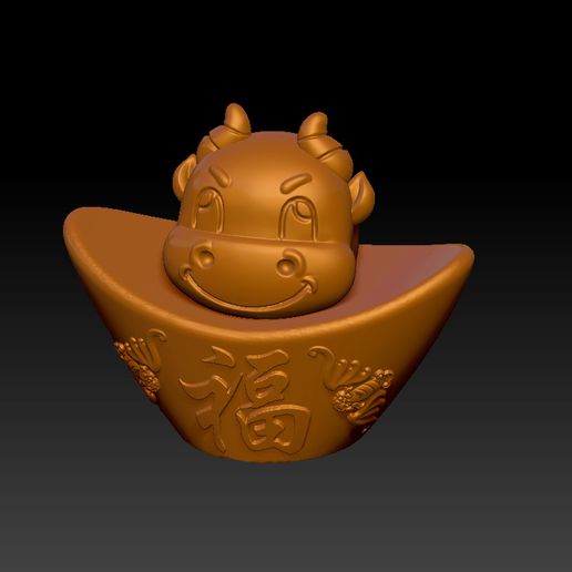 Chinesisch Tierkreis Gold Barren ox 2 3D print model - Mito3D