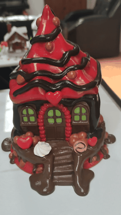 schokolade haus valentinstag dekoration valentin süss cupcakes kamin geschmolzen lecker lebensmittel lichter spielzeug lampe ornament geschenk festlich feier urlaub 3d print model - Mito3D