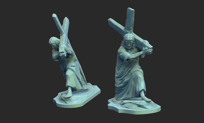 christus tragen kreuz kunst jesus carving 3d print model - Mito3D