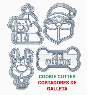 christmas - 04 doggy cookie cutters cutter stamp item kitchen cake dog xmas tree santa claus saint merry doglover bone 3d print model - Mito3D