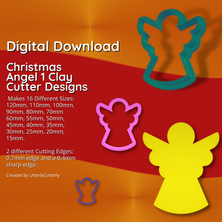 christmas angel bauble 1 clay cutter - festive decoration stl digital file download- 16 sizes 2 versions earring polymer geometric embossed hexagon utterlycutterly utterly cutterly cookie fondant organic shape xmas 3d print model - Mito3D