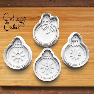 christmas baubles cookie cutter set 0462 Home present gift love xmas baking fondant clay anniversary birthday with stamp polymer embosser commercial license patreon 3d print model - Mito3D