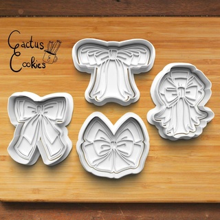 christmas bow cookie cutter set 0474 present gift love xmas baking fondant clay anniversary birthday stamp polymer embosser commercial license patreon decoration bandage 3d print model - Mito3D
