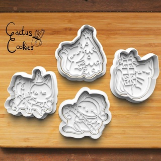 christmas cats cookie cutter set 0470 present gift love xmas baking fondant clay anniversary birthday stamp polymer embosser commercial license patreon cat animal cute kitty 3d print model - Mito3D