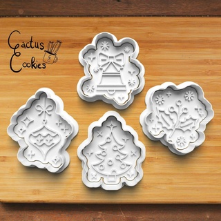christmas cookie cutter set 0468 present gift love xmas baking fondant clay anniversary birthday stamp polymer embosser commercial license patreon mistletoe bauble tree bell 3d print model - Mito3D