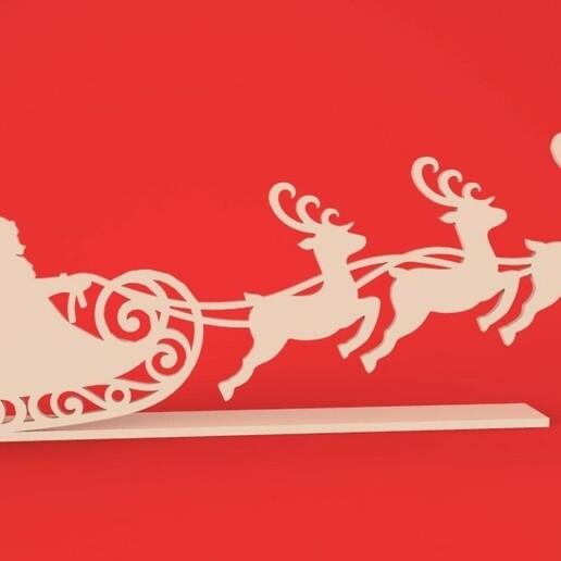 christmas decoration santa claus reindeer ornament sledge merry silhouette 3D print model - Mito3D