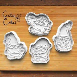 christmas gnomes cookie cutter set 0473 present gift love xmas baking fondant clay anniversary birthday stamp polymer embosser commercial license patreon dwarf gnome 3d print model - Mito3D