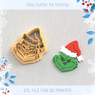 christmas grinch clay cutter winter earring cutters mini 3 sizes polymer tool jewellry holiday 3d print model - Mito3D