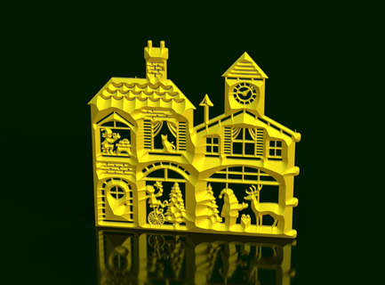 christmas house facade - elves santa claus magic wall 3d print model - Mito3D