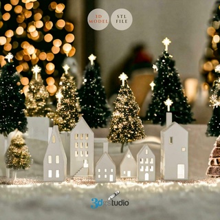 Natale case 3d stl Modelli Stampa File casa luce villaggio design 3d print model - Mito3D