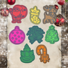 christmas kit x8 cookie cutter pack tree ball ornament sock candy sweet media papanoel reindeer santa claus sail sharp cookies moulds stamps design fondant mass kitchen drawing bookmark stamp 3d print model - Mito3D