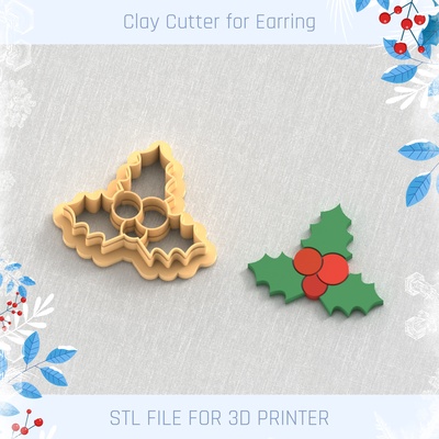 christmas mistletoe clay cutter winter earring cutters mini 3 sizes polymer tool jewellry holiday 3d print model - Mito3D