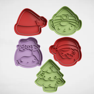 christmas pack x5 cookie cutter cookie cutters stl molds cutters cutter christmas christmas merry christmas pack santa claus santa claus christmas tree christmas hat  3d print model - Mito3D