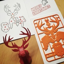 Noel ren geyiği kit kart çeşitli 15 mm tebrik kartı baş tatil lazer kesme laset kesti model kat kontrplak bulmaca kendi kendine montaj Kalkan geyik tahnitçilik xmas 3d print model - Mito3D