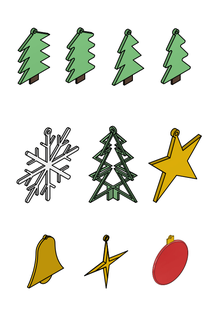 Noël ensemble 10 piece pendentif bijoux décoration saisonnier arbre gravure peindre étiquette bricoler bande annonce arbres étoile Balle flocon neige cloche 3d print model - Mito3D