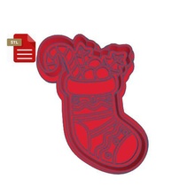 christmas stocking cookie cutter stamp stl file gadget kawaii cupcake 3d print model - Mito3D
