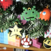 christmas tree decoration retro game edition xmas holyday games gamer pacman mario bros galaga space invaders tetris 3d print model - Mito3D