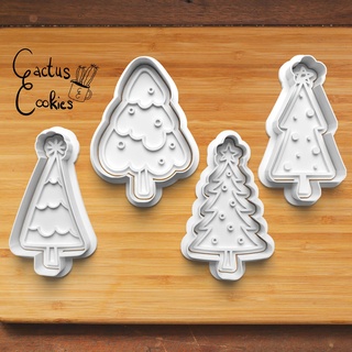 christmas trees cookie cutter set 0176 gift love baking fondant clay anniversary birthday santa advent tree 3d print model - Mito3D