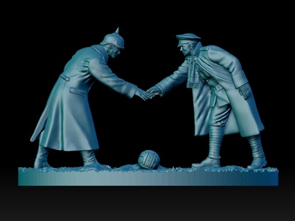 christmas truce memorial mesen football ww1 btitish german germany statue sculpture ww2 great britain soldier verdun war first world 3d print model - Mito3D