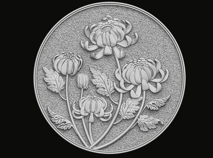 chrysanthemum pendant 3d print model Art leaf animal sculpture medallion jewelry relief bas carve flower 3d print model - Mito3D