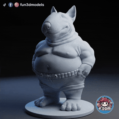 chubby bull terrier chilling supportless dog no support funko fun3dmodels cute funny chibi sculpture figurine animal happy easy 3d print model - Mito3D