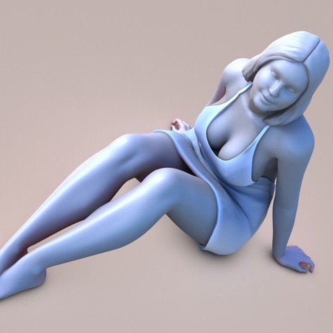 gordinha laddy sentar-se a arte com os pés descalços garota figurine escultura postura mulher da base de dados senhora rodada 3D print model - Mito3D