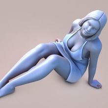 chubby laddy sit art barefoot girl figurine sculpture posture woman base lady round 3d print model - Mito3D