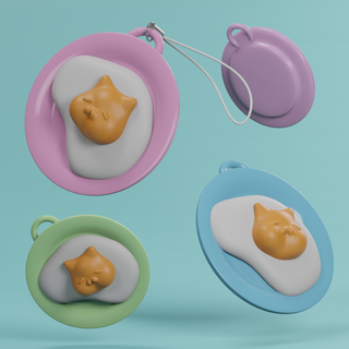 chunky cat fried egg charm keychain Jewelry cute kitty novelty anime gift kawaii food 3d print model - Mito3D