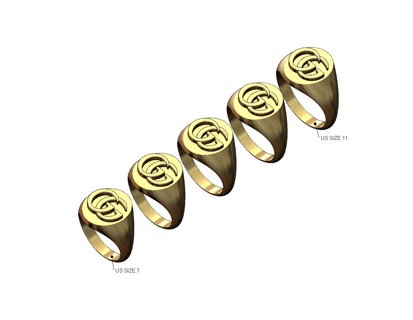 tıknaz oval gg mühür yüzük us boyutları 7to11 3d Yazdır model Gucci takı yazdırılabilir logo altın gümüş mücevher sterlin lüks moda erkekler sembol bling 3d print model - Mito3D