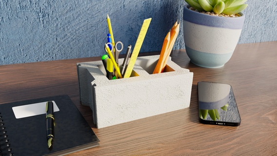 cinza quadra caneta suporte lápis tabela escrivaninha trabalhos régua marcador apagador 3d print model - Mito3D