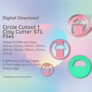 circle cutout 1 clay cutter - geometric stl digital file download- 9 sizes 2 versions earring polymer embossed hexagon utterlycutterly utterly cutterly cookie fondant organic shape indie 3d print model - Mito3D