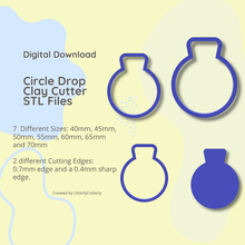 circle drop clay cutter - arc stl digital file download- 7 sizes 2 cutter versions 3d print model - Mito3D