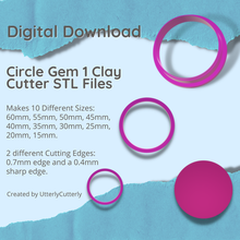 circle gem clay cutter - jewel stl digital file download- 10 sizes 2 versions earring polymer geometric embossed hexagon utterlycutterly utterly cutterly cookie fondant organic shape indie fashion 3d print model - Mito3D