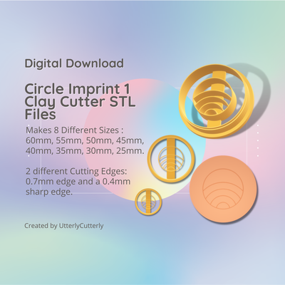 circle imprint 1 clay cutter - embossed tile stl digital file download- 8 sizes 2 versions earring polymer geometric hexagon utterlycutterly utterly cutterly cookie fondant organic shape indie 3d print model - Mito3D