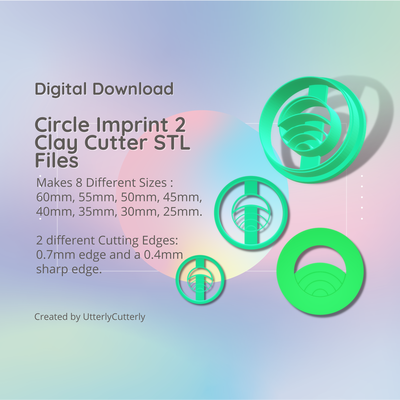 circle imprint 2 clay cutter - embossed stl digital file download- 8 sizes versions earring polymer geometric hexagon utterlycutterly utterly cutterly cookie fondant organic shape indie moon 3d print model - Mito3D