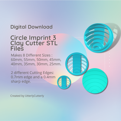 circle imprint 3 clay cutter - embossed stl digital file download- 8 sizes 2 versions earring polymer geometric hexagon utterlycutterly utterly cutterly cookie fondant organic shape indie fashion 3d print model - Mito3D
