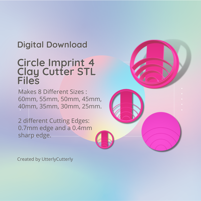 circle imprint 4 clay cutter - embossed stl digital file download- 8 sizes 2 versions earring polymer geometric hexagon utterlycutterly utterly cutterly cookie fondant organic shape indie fashion 3d print model - Mito3D