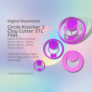 circle knocker 2 clay cutter - geometric stl digital file download- 8 sizes versions cookie earring polymer embossed hexagon utterlycutterly utterly cutterly fondant organic shape indie fashion 3d print model - Mito3D